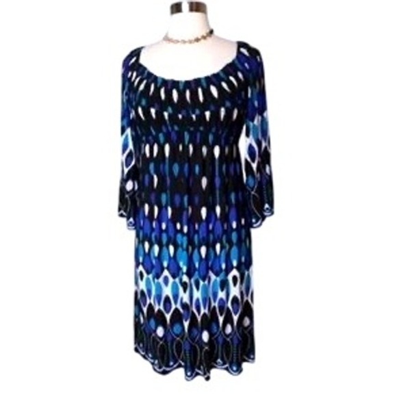 Muse Dresses & Skirts - Muse Scoop Neck Geometric Dress Women's 10 Black Blue Career Boho Feminine Y2K